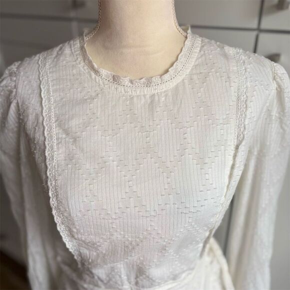 J. Crew Women's Puff-Sleeve Wrap Dress White Knee Length Size M - Picture 7 of 9